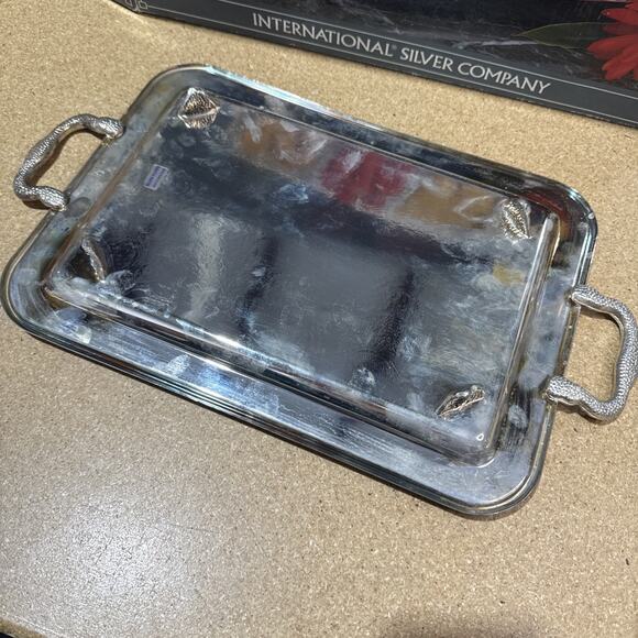 International Silver Serving Tray w/ 2 Glass Inserts NOS Incomplete Set - Picture 5 of 9